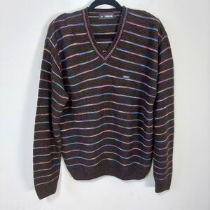 PriKnit Men V-neck Sweater Size 40 EU Stripe Grandpa Academia Cosby Pullover